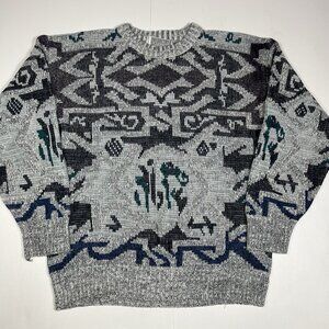 Vtg Method Sweater Men Multicolor Grey Geometric Grandpa Acrylic Wool Blend Sz L
